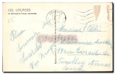 Lourdes — A Basílica e Virgem coroada — Edições de Arte C. L. D. — Verso