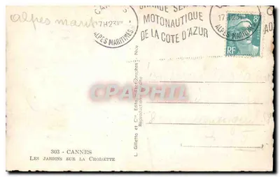 Cannes — Os Jardins na Croisette — L. Gilletta & Cie, Cannes — Verso