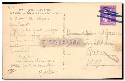 Lyon — Le Pont Tilzitt, la Cathédrale Saint-Jean, le Coteau de Fourvière — Cartes 'La Ligezane' n°227 — Verso