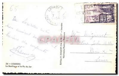 Lourdes — Bazylika i Pic du Jer — Wydawnictwo P. DOUCET Fotografia i Ramura — Rewers