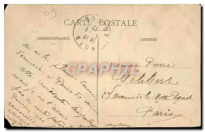 Bilhete postal antigo Foix Ariege a Torre Quadrada da Relógio — Verso