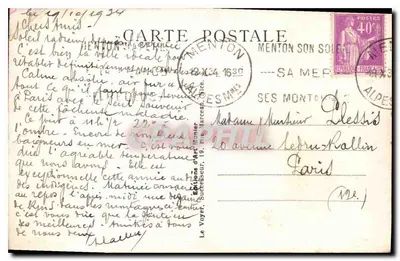 Menton — Widok z kapitanki Martin — Foto Munier, n°80 — Rewers