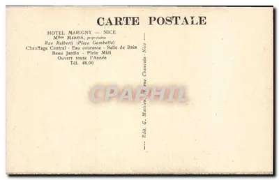 Hotel Marigny — Nice — Editor G. Malissen — Verso