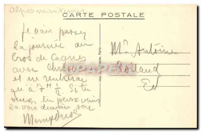 Widok jeziora przez drzewa — Alpes-Maritimes — Imp. R. Gendom, Paryż — Rewers