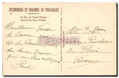 Le Parc du Grand Trianon — Versailles — Édition d'Art YVON, F. 9 — Verso