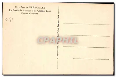 Park van VERSAILLES — Het bassin van Neptunus en de grote wateren — E. PAPEGHIN, Parijs — Achterkant