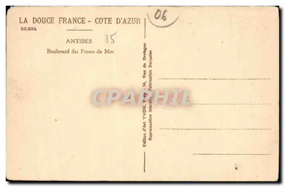 Antibes - Fronts de Mer — Côte d'Azur — Wydawnictwo Artystyczne YVON, Antibes — Rewers