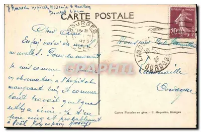 Bourges — widok centralny z Pałacu Jacques Cœur — wydawca E. Maquaire, nr 401 — Rewers