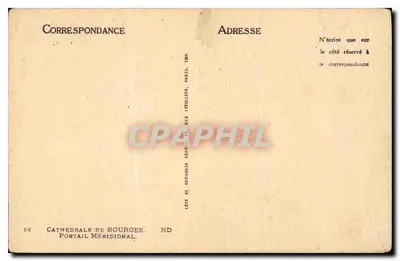 Portal meridional — Catedral de Bourges — Editor Lévy & Neudien, Paris, n° 58 — Verso