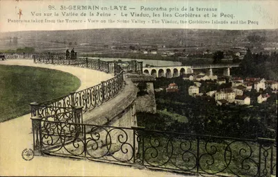 St-GERMAIN-en-LAYE — Panorama tirado da varanda — Vista da Valeira da Sena, o Viaduto, as Ilhas Corbières e o Pecq