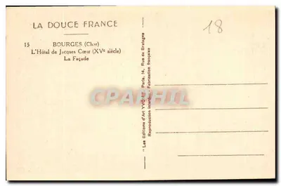 Bourges (Cher) — Het Hotel de Jacques Cœur (15e eeuw) — Les Éditions d'Art YVOG, Parijs — Achterkant
