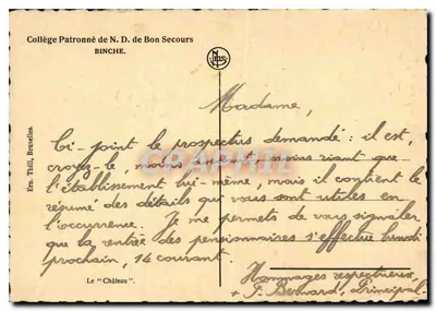 Colégio Patronado de Nossa Senhora de Bom Socorro — Binche — Editor E. Thill, Bruxelas — Verso