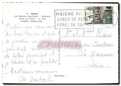 Ponte sobre o Doubs — Vale do Doubs — Maiche Alt. 100 — Cures de Repos — Floresta de Pinheiros — Réal-Photo — Verso