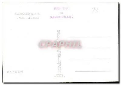 Castelo de Rambouillet — O Castelo e o Canal — Service Commercial Monuments Historiques, Paris — Verso