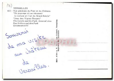 Versailles — Vista geral do parque e do castelo — Ed. d'Art A. P. Libbert, rue Colbert — Verso