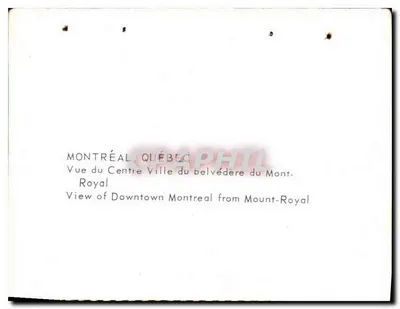 Nowoczesna pocztówka Montreal Quebec Widok centrum miasta z velbedere Mont Royal — Rewers
