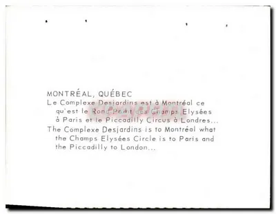 Montréal, Québec — O Complexo Desjardins — comparação com os Champs-Élysées e Piccadilly — Verso