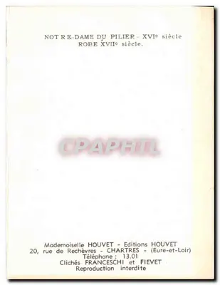 Notre-Dame du Pilier — figura XVI wieku, suknia XVII wieku — Mademoiselle HOUVET, Wydawnictwo HOUVET — Rewers