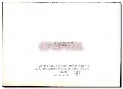 Interior de um castelo — biblioteca — S.A. des Cartes Postales APA-POUX ALBI — Verso