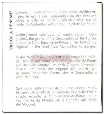 Grotta delle Demoiselles — splendore sotterraneo — Vergine con Bambino — Verso