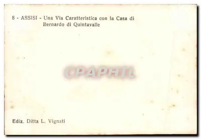 Assisi — Vista característica com a casa de Bernardo di Quintavalle — Edição Ditta L. Vignati — Verso