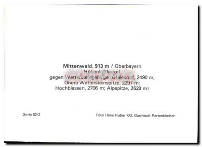 Mittenwald — widok na góry — Foto Hans Huber KG, Garmisch-Partenkirchen, seria 52/2 — Rewers