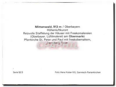 Mittenwald — widok z Obermarkt z freskami i barokową świątynią — seria 52/3 — Rewers
