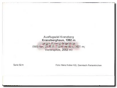 Kranzberg — vista sobre os Karwendelgebirge — Foto Hans Huber KG, Garmisch-Partenkirchen, série 52/4 — Verso