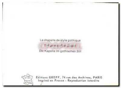 Capela de estilo gótico — Edições GREFF, 74 rue des Archives, PARIS — Verso