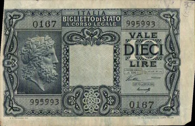 Itália — Bilhete de Estado de 10 liras — G. R. Mataloni, n° 0167