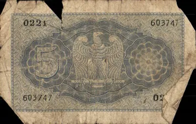 Cinco Liras — Reino da Itália — Bilhete de Estado em circulação legal — editor Cassa di Credito Speciale