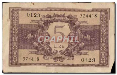 5 Lira — Itália — Bilhete postal da República Italiana, série 874, emitido em 20 de maio de 1935 e 23 de novembro de 1944