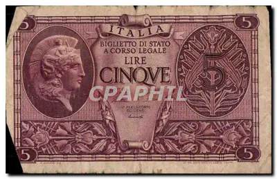Itália — Bilhete de 5 Lire — Edição 1944, série 047428
