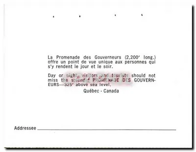 Promenada Gubernatorów — Quebec - Kanada — Rewers