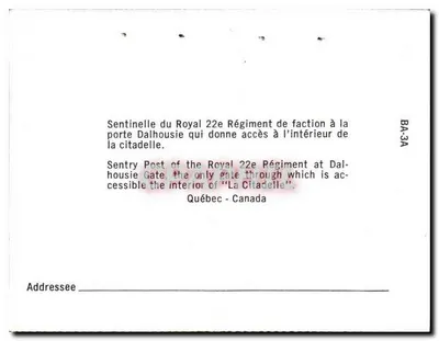 Porta Dalhousie — Strażnicy Royal 22e Régiment — Quebec, Kanada — Rewers