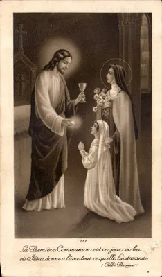 A Primeira Comunhão — cena religiosa com Jesus, uma jovem e uma religiosa — Abbe Revoye, n° 277