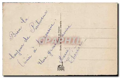 Criança e cachorro sob a chuva — R. Gougeon — editor R. Hamel Paris — Verso