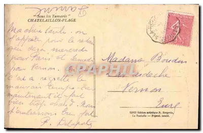 Sous les Tamaris — Châtelaillyon-Plage — Edição artística R. Borgevin — Verso