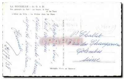 La Rochelle — Vista general del puerto, de las torres y del muelle — Edición Alvéret — Reverso
