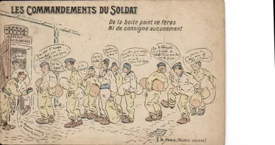 Os Mandamentos do Soldado — caricatura militar — E.R. Paris (Modelo depositado)