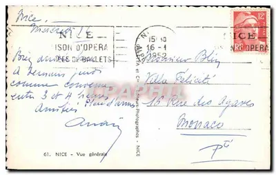 Ogólny widok Nicei — z Opery — wydawca NICE - VUES D'OPERA, n°61 — Rewers