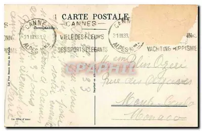 CANNES. Plaża i Promenada Croisette — Wydawca VILLE DES FLEURS, nr 606 — Rewers