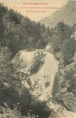 Cachoeira de Couplan — Alta Vale d'Aure, Estrada d'Orédon — Os Pirineus (4ª Série) — Editor: Labouche Frères, Toulouse