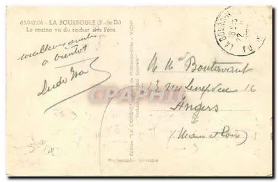 O cassino visto do rochedo das Festas — La Bourboule (P.-de-D.) — Edição 'LA CICOGNE' — n° 63.047.04 — Verso