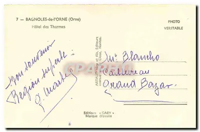 Hotel dos Termas — Bagnolles-de-l'Orne — Editor Artau & Fils, Nantes — Verso