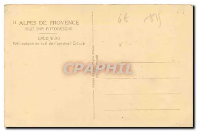 Kanion Baudinard — Mały kanion poniżej Fontaine-l'Évêque — Wydawnictwo ESSA, region Aura, Paryż — Rewers