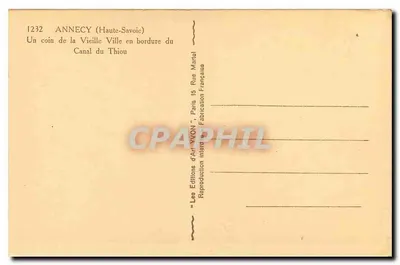 Annecy (Haute-Savoie) — Um canto da Velha Cidade na margem do Canal do Thiou — Les Editions d'Art YVON, Paris — Verso