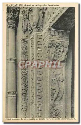 Charlieu (Loire) — Abadia dos Beneditinos — Detalhe do portal representando a Luxúria (século XII)