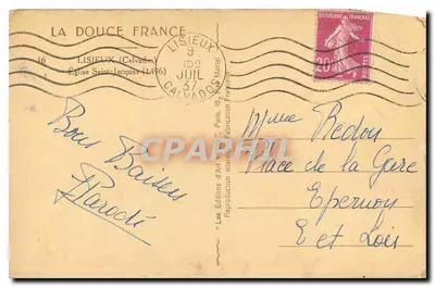 Stara pocztówka La Douce France Lisieux Calvados Eglise Saint Jacques — Rewers