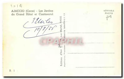 Ajaccio (Córsega) — Os Jardins do Grand Hôtel e Continental — Éditions d'Art d'Art — Verso